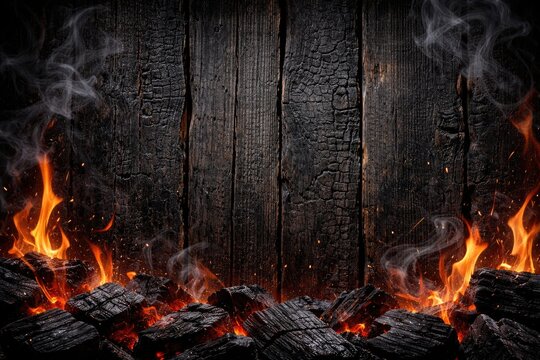 blackened timber texture background emphasizing barbecue themes in full frame view