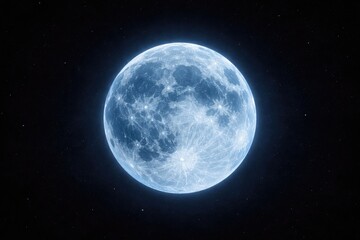 Fototapeta premium Close up of a luminous blue moon set against a dark empty sky