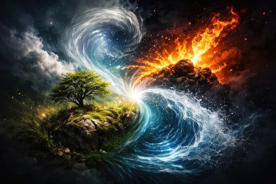Creative concept featuring the classical four elements