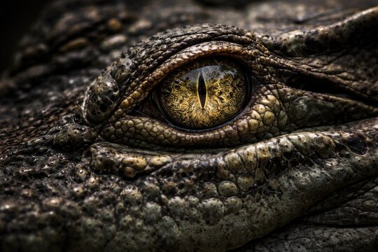 Focused image of Morelets crocodile eye capturing reptile texture