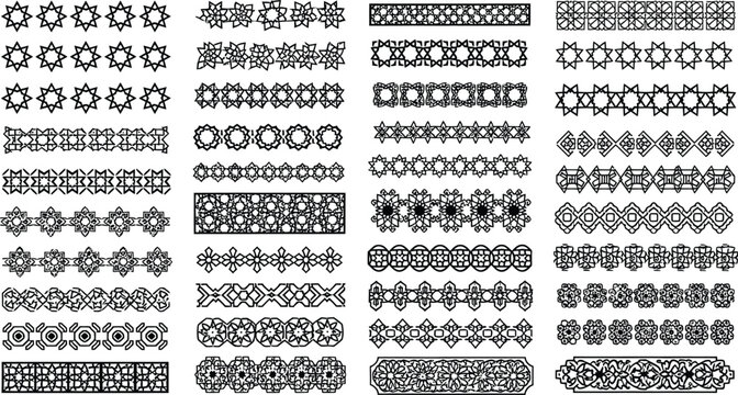 Intricate islamic geometric patterns collection isolated on white background, Vector