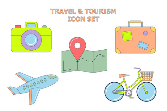 Travel Icons Set Trip, Vacation, Tourism, Transport, Navigation Vector Icons