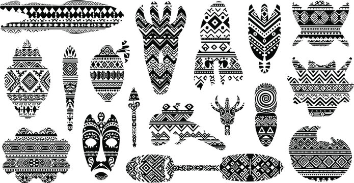 Traditional african tribal pattern designs collection isolated on white background, Vector
