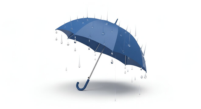 A Blue Umbrella Open and Protecting from Falling Raindrops.