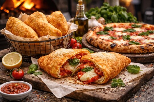 Neapolitan style fried calzone and artisan pizza street food