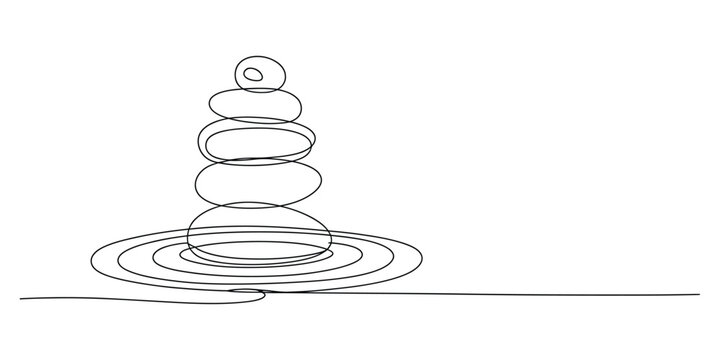 Zen stone stack drawing in continuous single line art style