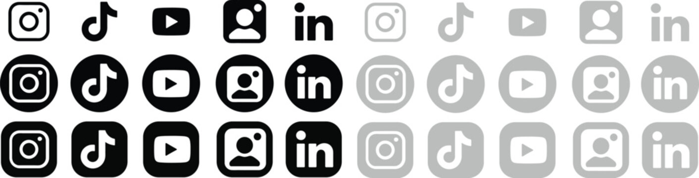 Social media icons set instagram tiktok linkedin youtube communication network symbol modern platform vector design
