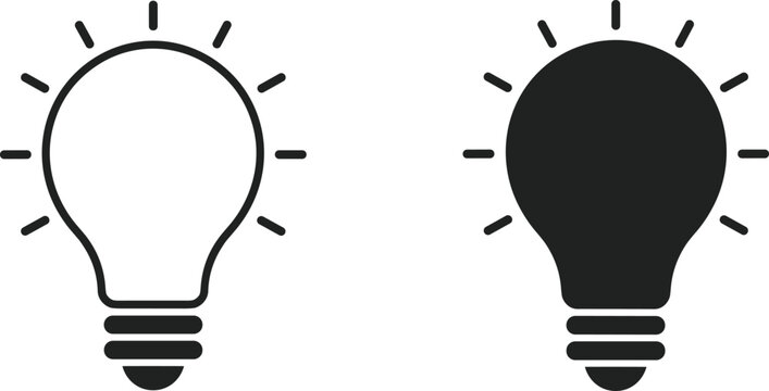 Outline and Solid Light Bulb Icons Representing Ideas and Innovation Keywords: light bulb, idea, innovation, creativity, inspiration