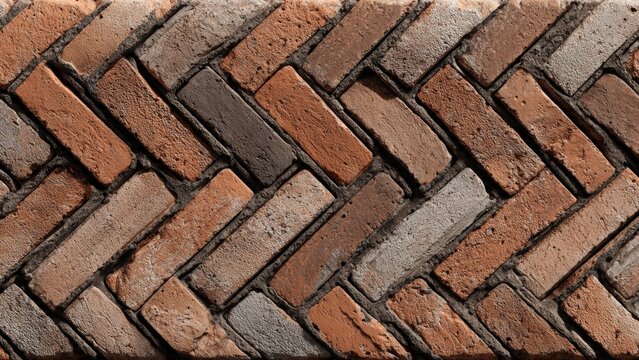 Rustic herringbone brick wall texture with varied tones and patterns