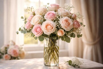 Obraz premium Delicate roses showcased together in a tall slender vase