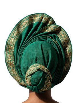 Back view of traditional green Nigerian gele headtie