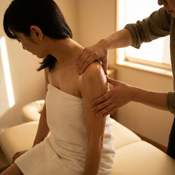 Shoulder Massage Therapy Session In Warm Spa Setting