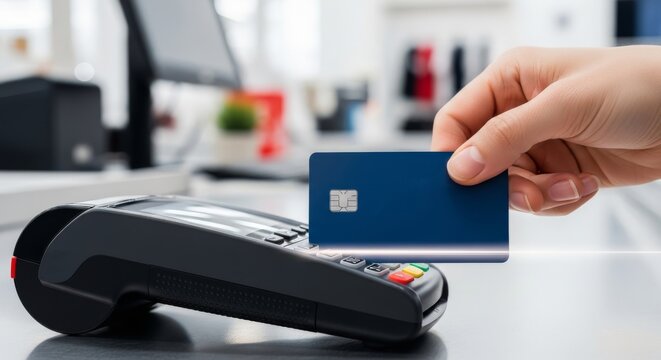 Hand Swiping Credit Card on Payment Terminal