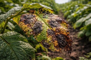Fototapeta premium Fungus causing visible damage to potato leaf surfaces