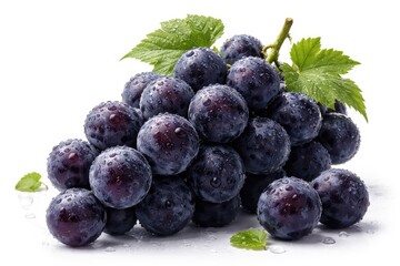 Obraz premium Dew covered Kyoho grapes showing hydration rich texture on pristine white background