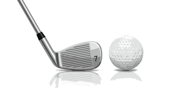 A golf club and ball are positioned on a white surface, ready for a game of golf.