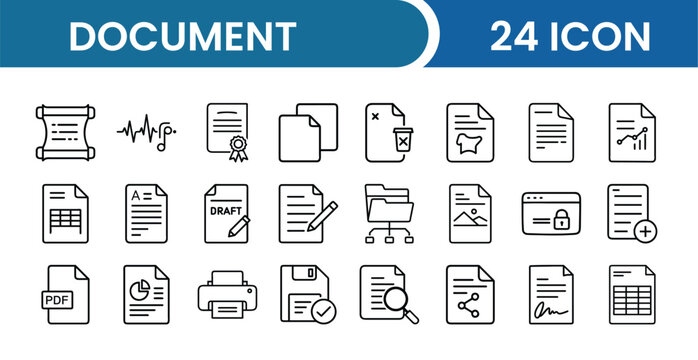 Document Icon Pack &ndash; 24 Files, Reports, Notes, Folders, Paperwork, Documentation Vector Icons