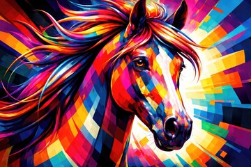 Editable vibrant horse head composition using abstract WPAP popart geometry