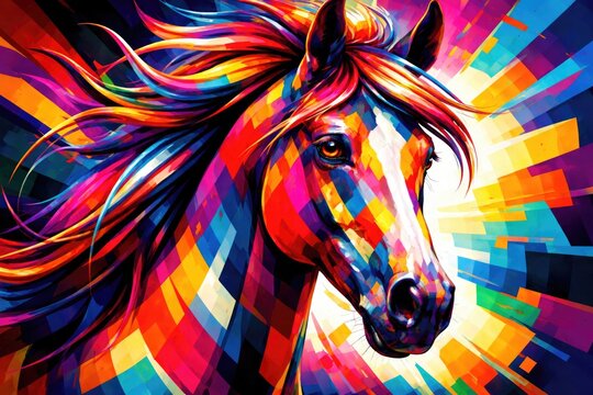 Editable vibrant horse head composition using abstract WPAP popart geometry