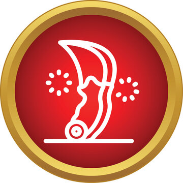 Stylized outline of a sharp kukri knife with decorative elements on a vibrant red background