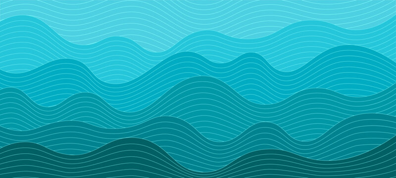 Turquoise blue sea waves abstract ocean water layers background for summer vacation and marine design.
Teal sea green oceanic water waves vector backdrop.