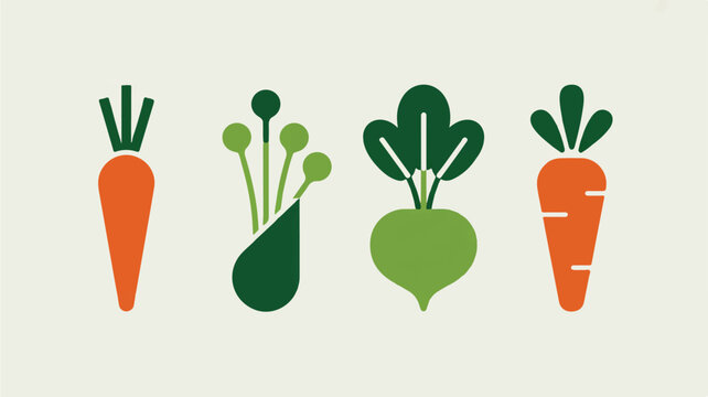 carrot beetroot and radish colorful flat icons on cream background