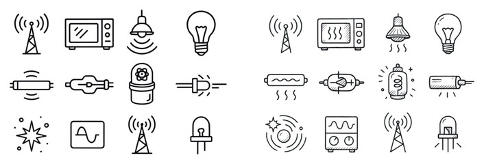 Fototapeta premium Smart home icons with antenna bulb plug outline