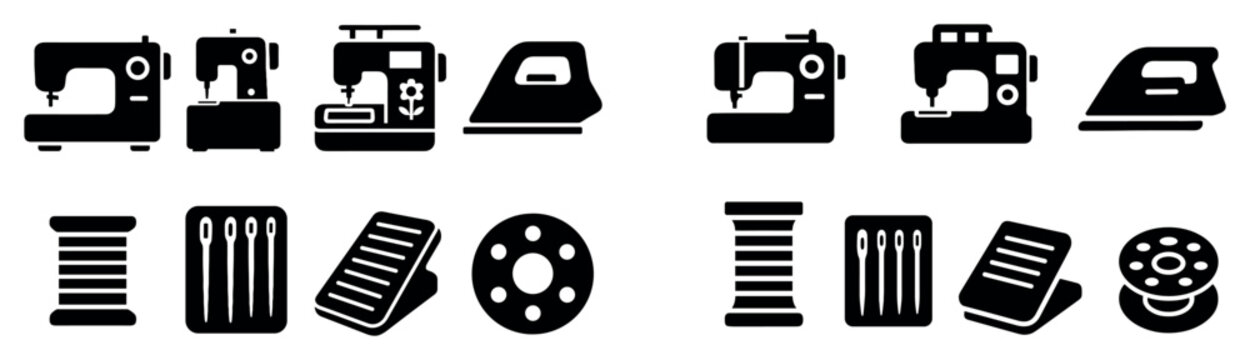 Sewing icons with machine spool needle silhouette bold