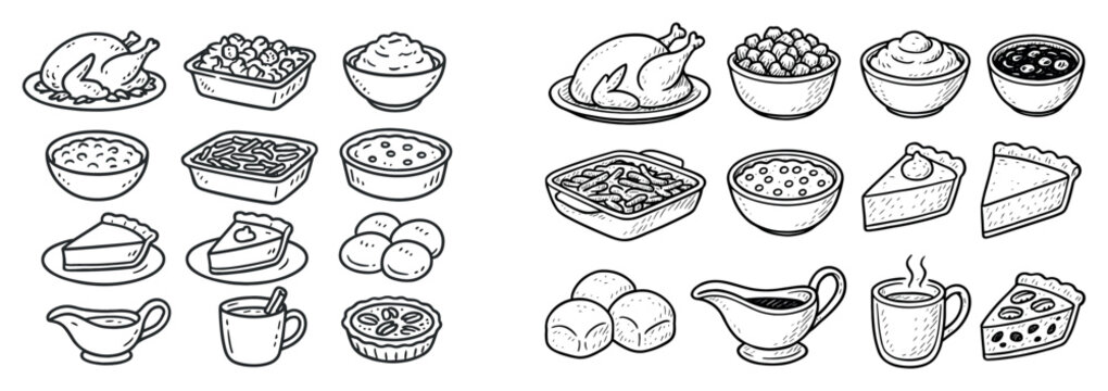 Food icons with chicken and pie outline