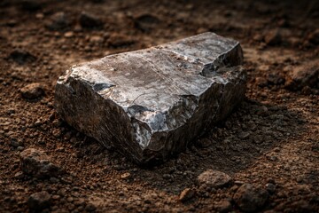 Fototapeta premium Heavy metal piece placed on rough natural ground