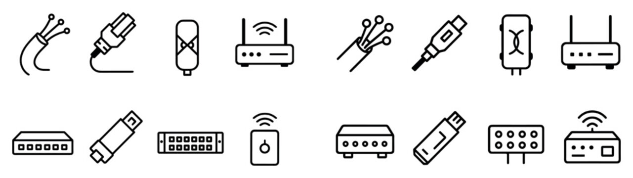 Network icons with cable router usb minimal