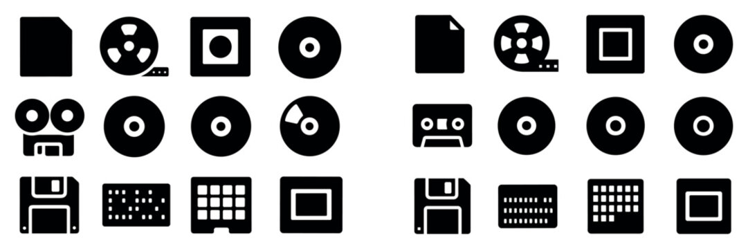 Media icons with disc reel cassette bold