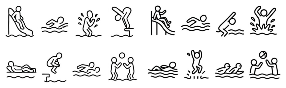 Swimming icons with diver slide swimmer outline