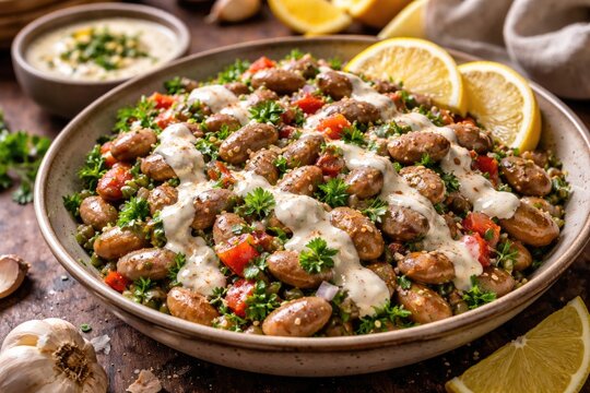 Delicious Hibes served with lemon garlic tahini dressing