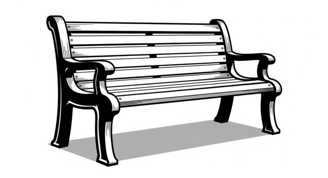 Ornate wooden park bench with decorative armrests and legs.