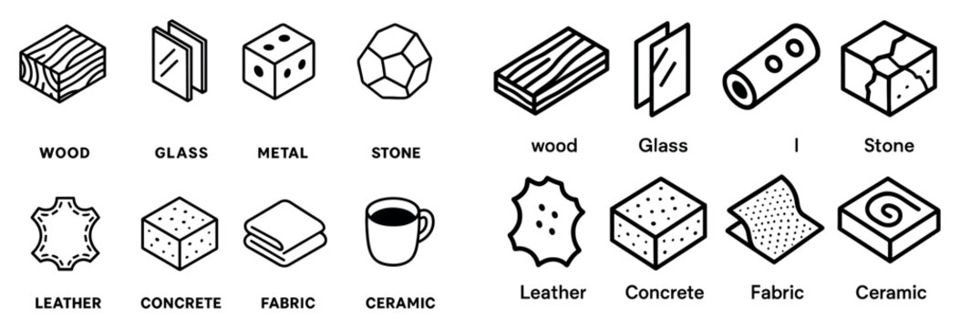Materials icons with wood glass metal minimal