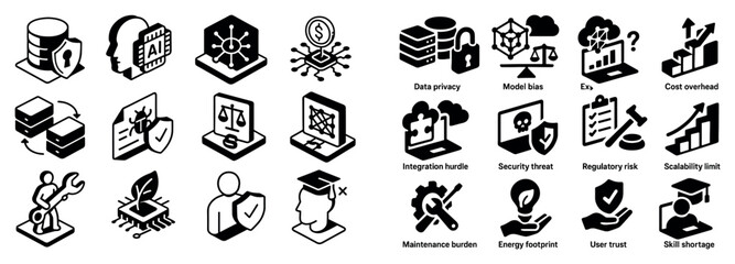 Fototapeta premium Technology icons with ai shield server minimal