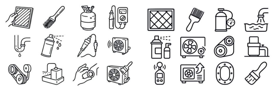 Home repair icons with brush drill compressor outline