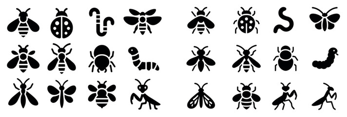 Fototapeta premium Insect icons with bee caterpillar butterfly silhouette