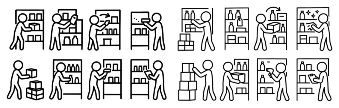 Retail icons with person shelf box outline