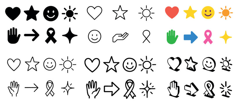 Colorful and monochrome icon set display