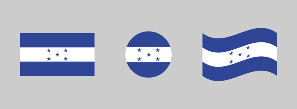 Honduras national flags displayed in rectangular circular waving formats with honduras national republic illustration official patriotism sovereignty independence