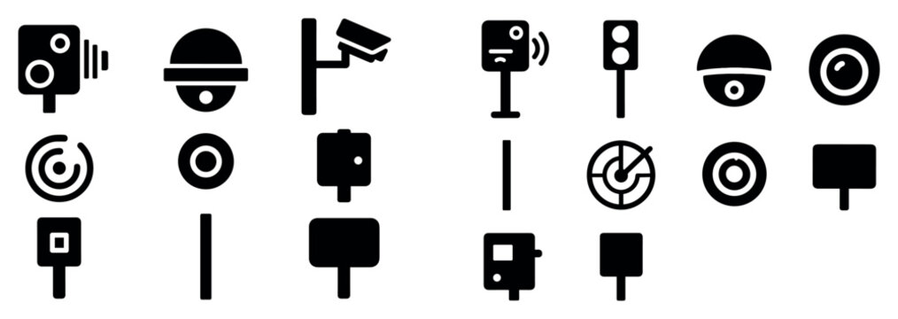 Surveillance icons with dome camera and pole minimal