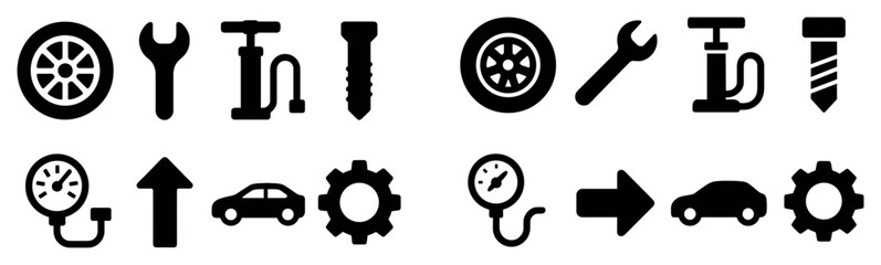 Obraz premium Automotive icons with wheel wrench bolt flat
