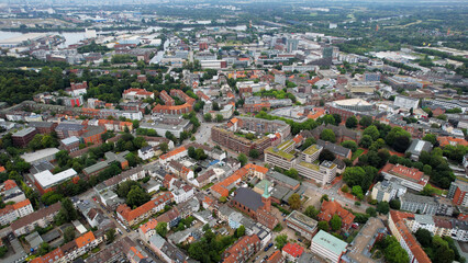 Obraz premium Aerial view around the old town of the city Harburg bei Hamburg in north Germany on a sunny spring noon