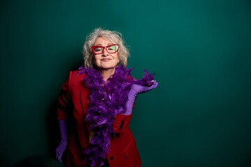 Fototapeta premium Senior woman entertainer blowing a kiss