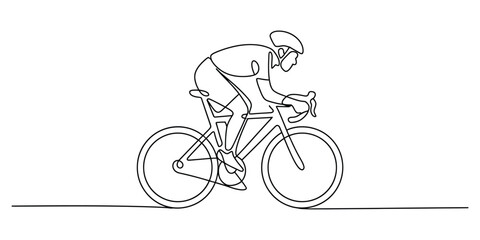 Obraz premium Continuous single line drawing of a person riding a bicycle