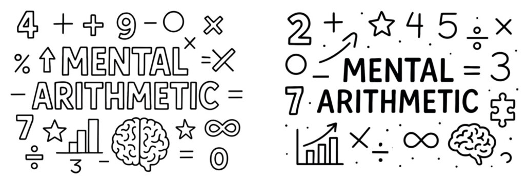 Education icons with brain numbers symbols outline