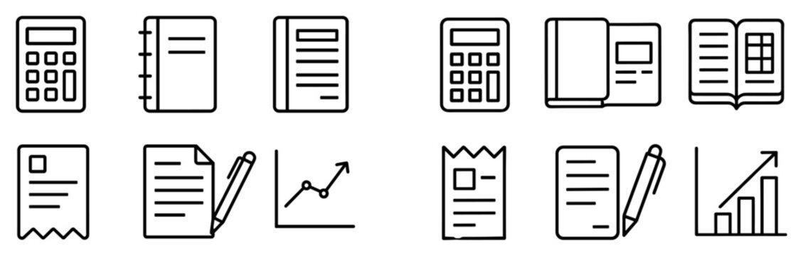 Office icons with notebook calculator pen outline