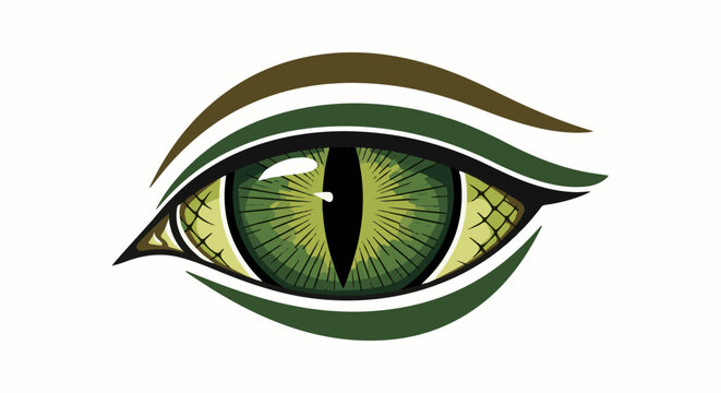 A reptilian eye with a slit pupil, vibrant green iris, and scaled skin